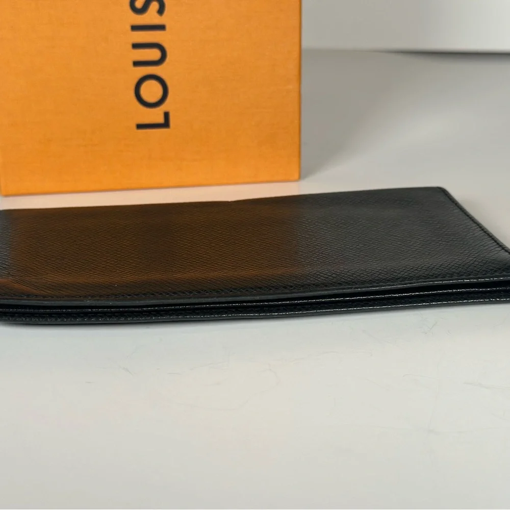 Authentic Louis Vuitton Black Brazza Taiga Long Bifold Wallet